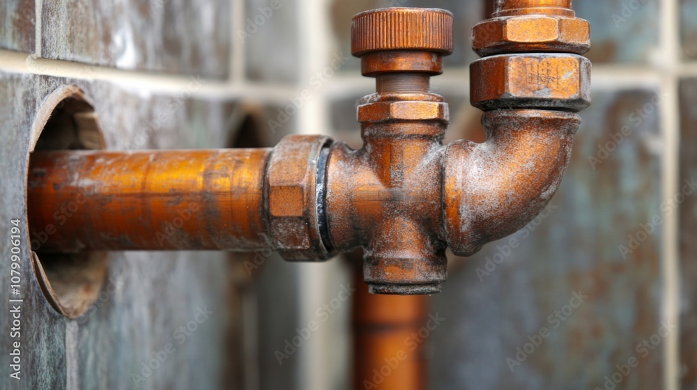 Close-up of a Rusty Copper Pipe Fitting Close-up of a Rusty Copper Pipe Fitting