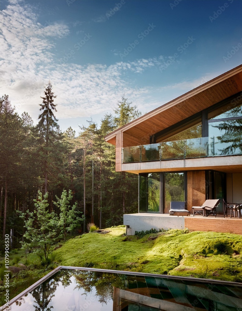 Modern Wood and Glass House in Forest Setting Modern Wood and Glass House in Forest Setting
