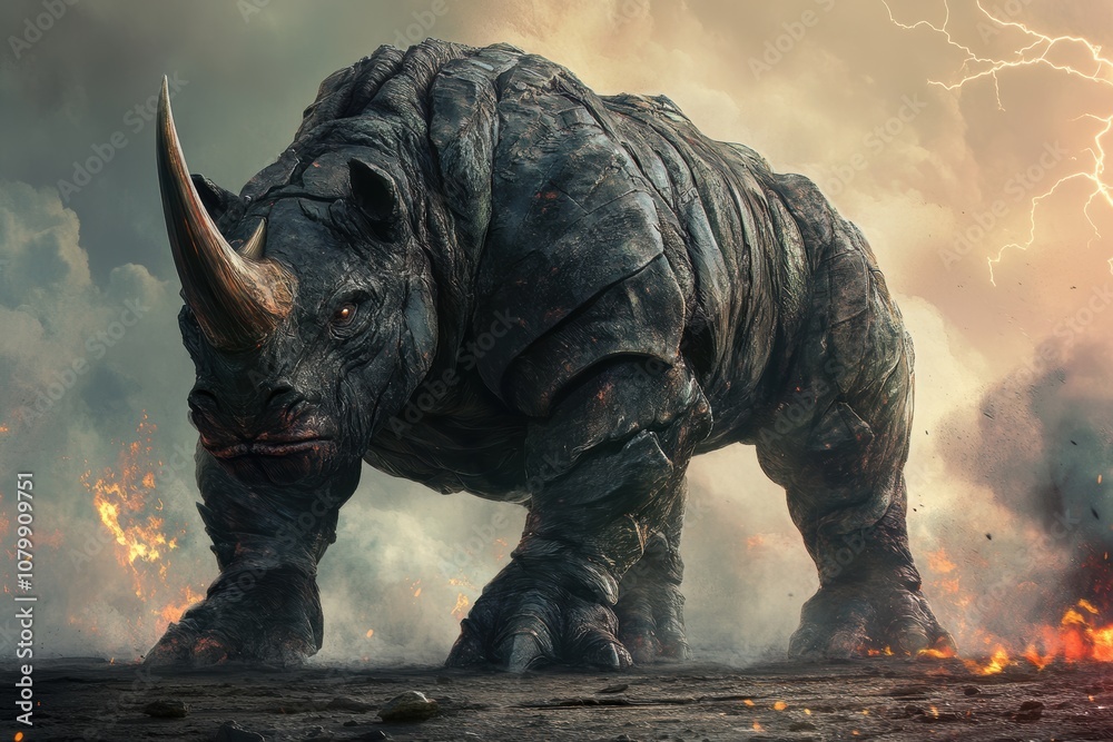 Fototapeta premium A fearsome hybrid creature that prominently features the elements of a rhinoceros.
