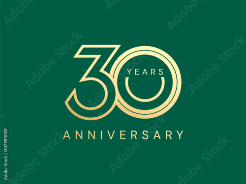 30th Anniversary luxury gold celebration with overlapping numbers logo typography vector design twisted infinity concept. Thirty Years anniversary gold template for celebration event, invitation, card