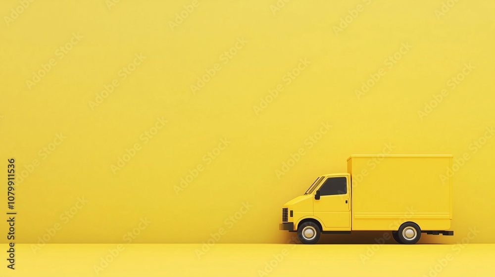 3d Yellow Delivery Truck on Yellow Background with Copy Space, Yellow Truck E-Commerce Logistic 3d Yellow Delivery Truck on Yellow Background with Copy Space, Yellow Truck E-Commerce Logistic