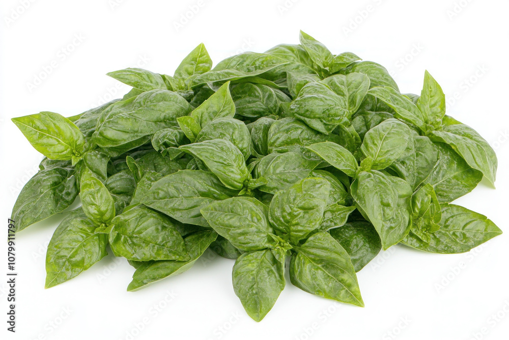 Basil leaves in a rustic wooden mortar, ready to be crushed for cooking. Surrounding herbs and spices suggest a freshly prepared meal. Basil leaves in a rustic wooden mortar, ready to be crushed for cooking. Surrounding herbs and spices suggest a freshly prepared meal.