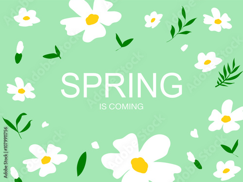Spring is coming banner. Trendy texture. Season vocation, weekend, holiday logo. Spring Time Wallpaper. Happy spring Day. Spring vector Lettering text. Fashionable styling. Flower vector.