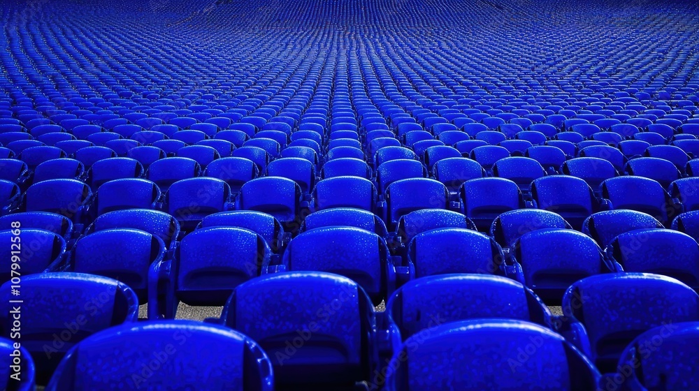 Naklejka premium Vibrant blue stadium seats in rows, hinting at upcoming excitement