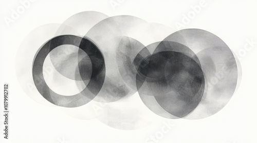 Minimalist abstract circles in shades of grey, layered with a transparent effect on a light background