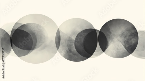 Minimalist abstract circles in shades of grey, layered with a transparent effect on a light background