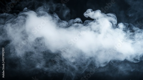 A soft, textured white smoke puff gently spreading, isolated against a dark background