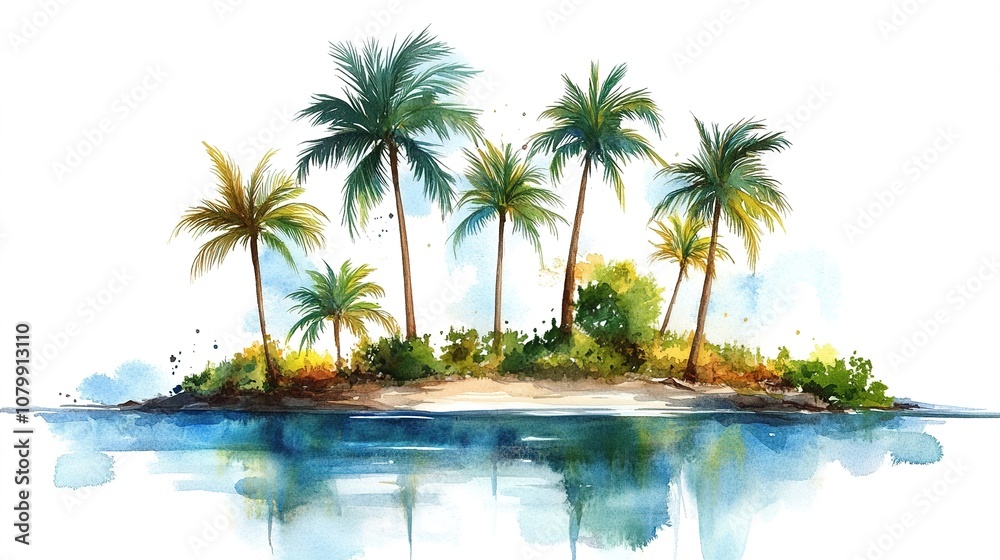 Tropical island with trees on white
Tropical island with trees on white