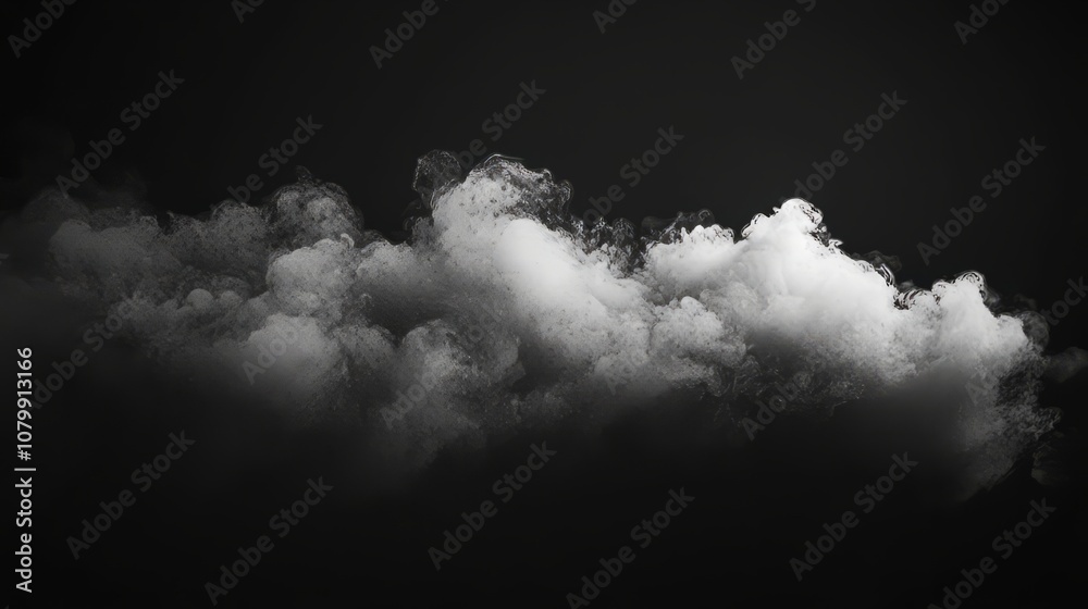 A soft, textured white smoke puff gently spreading, isolated against a dark background A soft, textured white smoke puff gently spreading, isolated against a dark background