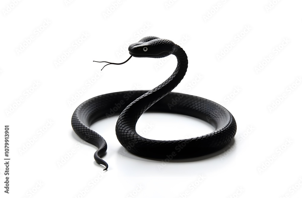 Fototapeta premium Minimalistic image of a black snake silhouette coiled a white background, Symbol of 2025