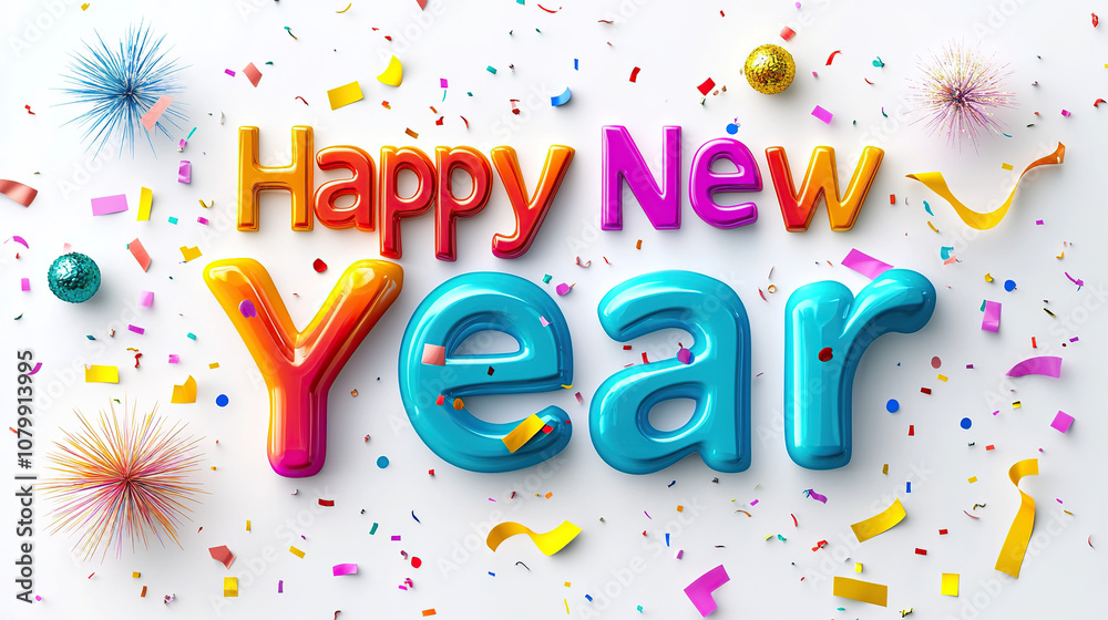 A colorful, happy New Year banner with the text A colorful, happy New Year banner with the text