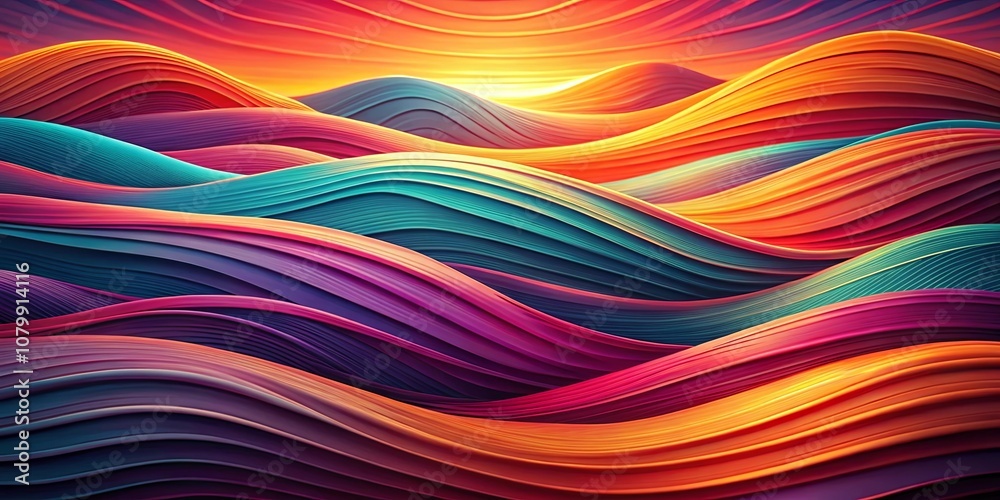 Abstract Wavy Lines in Vibrant Hues of Blue, Purple, Orange, and Red