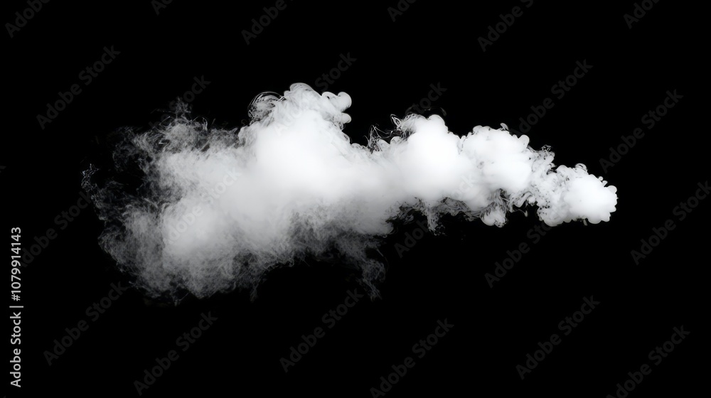 A soft, textured white smoke puff gently spreading, isolated against a dark background A soft, textured white smoke puff gently spreading, isolated against a dark background