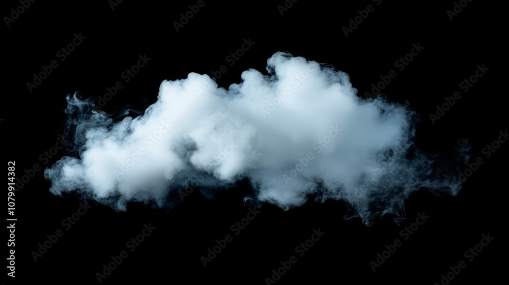 A soft, textured white smoke puff gently spreading, isolated against a dark background A soft, textured white smoke puff gently spreading, isolated against a dark background