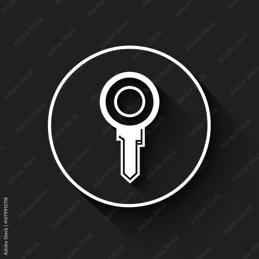 Key icon, shadowed, on black background. Key icon, shadowed, on black background.