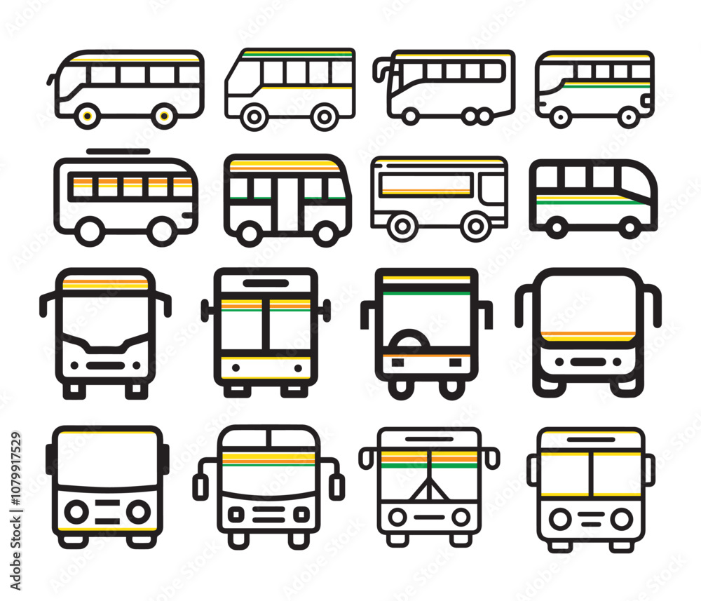 Collection of Bus Symbol Vector Illustration Icons Collection of Bus Symbol Vector Illustration Icons