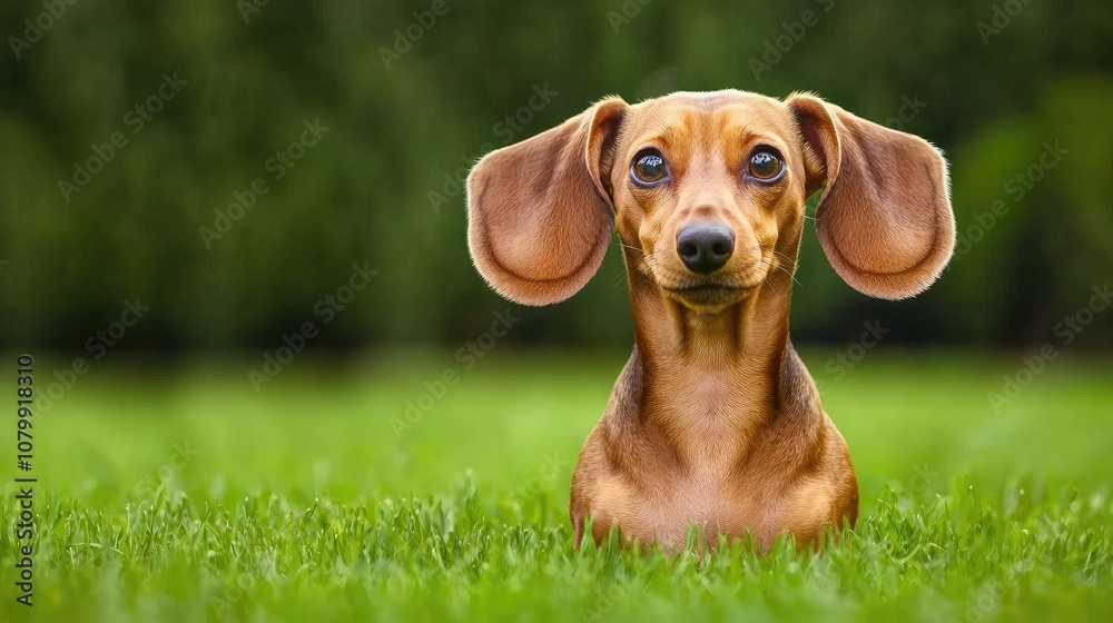 Dachshund dog posing outdoors pet photography green grass close-up playful vibe Dachshund dog posing outdoors pet photography green grass close-up playful vibe