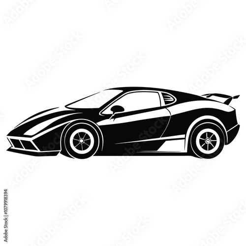 Sports car silhouette vector artwork on white background