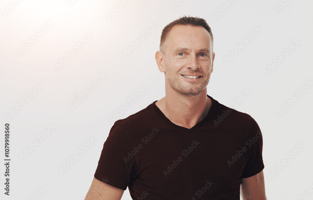 Obraz premium Mature, business and portrait of happy man in studio for job experience on white background. Face, smile and professional manager in startup as creative director, boss or entrepreneur in New Zealand