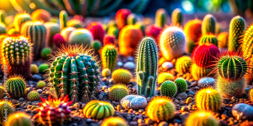 Fototapeta premium Tilted cacti field: a breathtaking desert miniature.