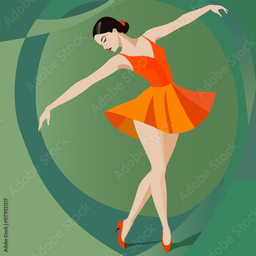Dancing woman, handmade drawing vector illustration, flat style, poster, flamenco dance, woman dancing tango, abstractionism, poster, banner, isolated on background