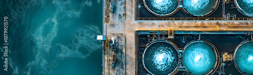 Aerial view of a large water treatment facility, showcasing purification processes  -