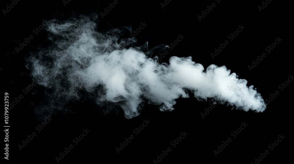 A thick white smoke plume rising and twisting, isolated beautifully on a black background A thick white smoke plume rising and twisting, isolated beautifully on a black background