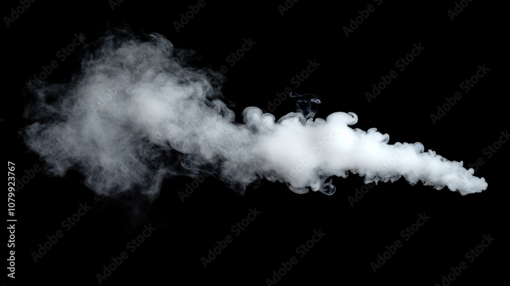 A thick white smoke plume rising and twisting, isolated beautifully on a black background A thick white smoke plume rising and twisting, isolated beautifully on a black background