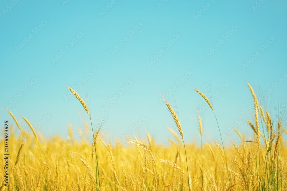 Obraz premium Golden wheat field against a blue sky.