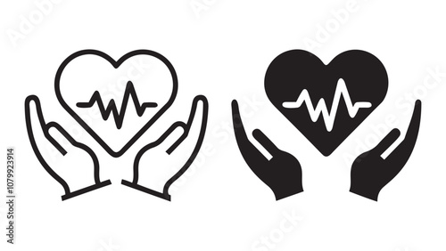 Health Insurance outline and silhouette icon set. Vector illustration.