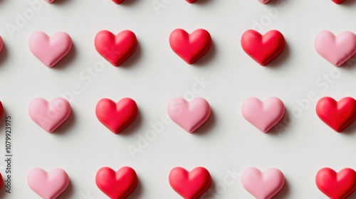 Illustration pattern of spaced hearts red and pink