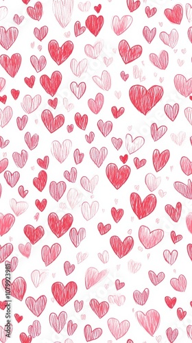 Illustration pattern of spaced hearts red and pink