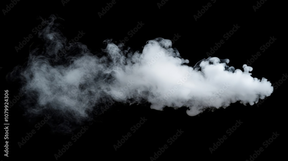 A thin, wispy white smoke tendril curling delicately, isolated on a black background A thin, wispy white smoke tendril curling delicately, isolated on a black background