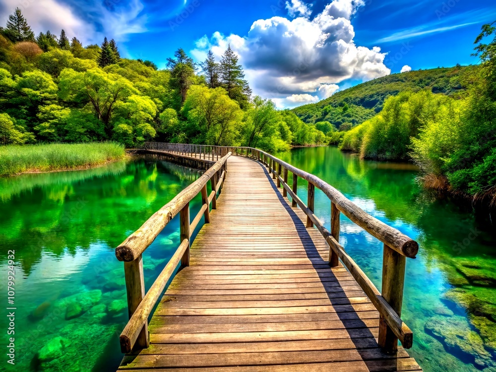 Wooden Walkway Over Water - Serene Landscape AI Art Wooden Walkway Over Water - Serene Landscape AI Art