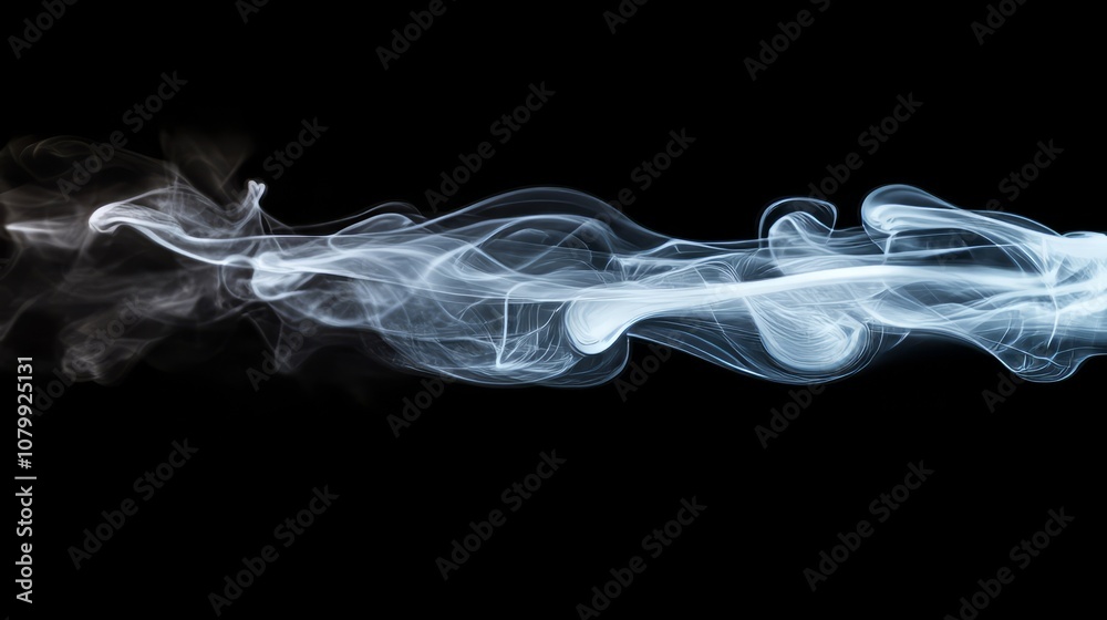 A thick white smoke plume rising and twisting, isolated beautifully on a black background A thick white smoke plume rising and twisting, isolated beautifully on a black background