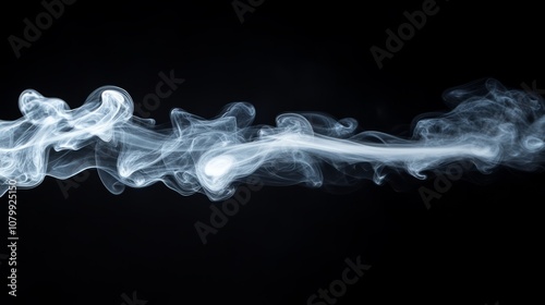 A thick white smoke plume rising and twisting, isolated beautifully on a black background