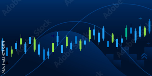 Abstract financial trading background with uptrend wave and line. The concept for economics, finance, currency and exchange, statistics and chart concepts. Vector template