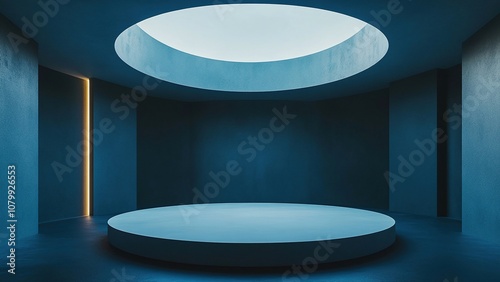 A circular booth in the center of an empty room