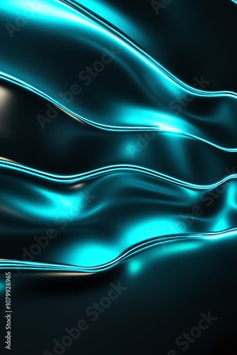 Abstract Design of Flowing Light Blue Waves on a Dark Background Creating a Futuristic and Smooth Textured Appearance for Modern Digital Projects