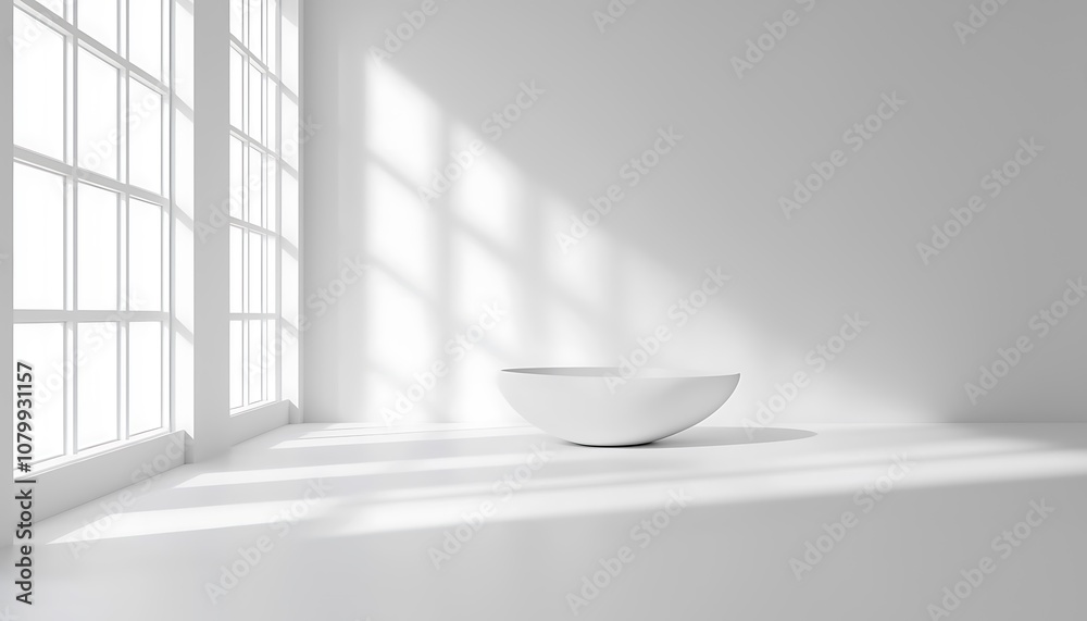 Minimalistic 3D white interior space with soft lighting Minimalistic 3D white interior space with soft lighting