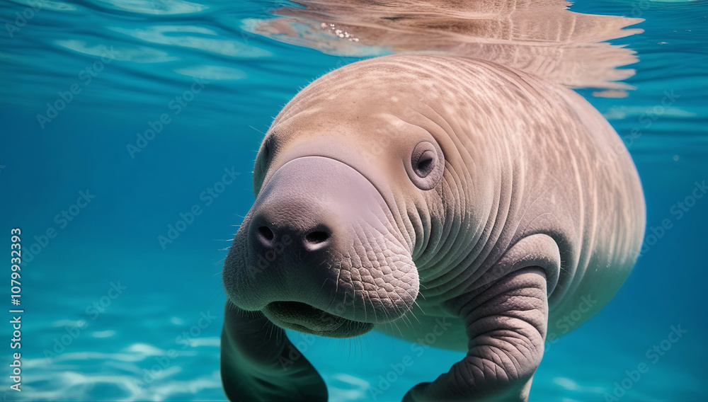 Naklejka premium In the Depths: Manatee's Calm Presence
