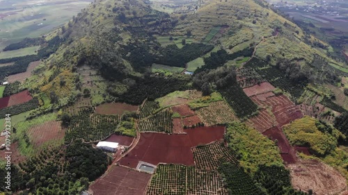 An aerial view, Rcai mountain in Duc Trong district, Lam Dong Vietnam, also known as Doi Mountain, in November Wild sunflowers bloom brightly on R'Chai mountain. 