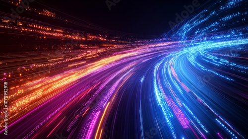 An energetic design featuring hyper-speed data flow with neon rays and burst effects