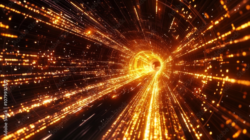 Fototapeta premium An intricate visualization of glowing data trails and explosive elements, embodying the concept of hyper-speed travel, set against a minimalist color backdrop