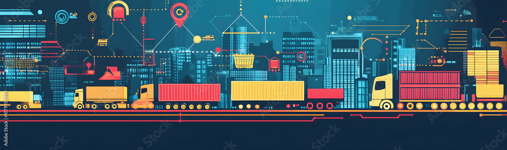 Dynamic transportation and logistics concept with various freight transport modes and digital connectivity - Dynamic transportation and logistics concept with various freight transport modes and digital connectivity -
