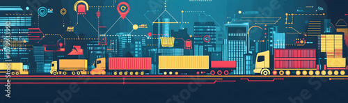 Dynamic transportation and logistics concept with various freight transport modes and digital connectivity  -