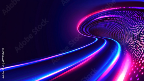 3D digital data and binary code programming abstract cloud virtual reality cyberspace cyberpunk technology blue purple futuristic highway road background