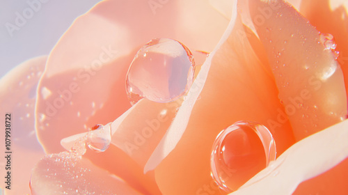 Close up rose beautiful glossy petals with dewdrop dreamy fashion pink red romantic background. floral bloom blossom flora wild plants refreshing cosmetic spa salon wallpaper