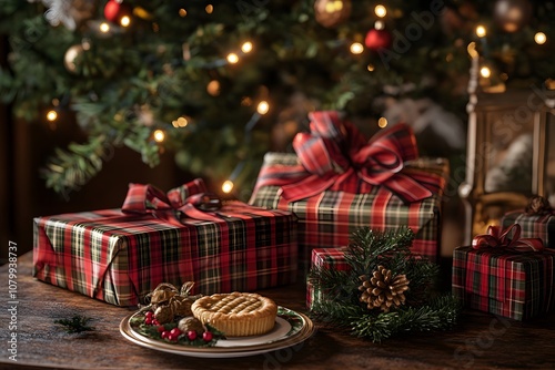 holidays, new year and celebration concept - close up of christmas gift in red wrapping with golden bow on window sill at home