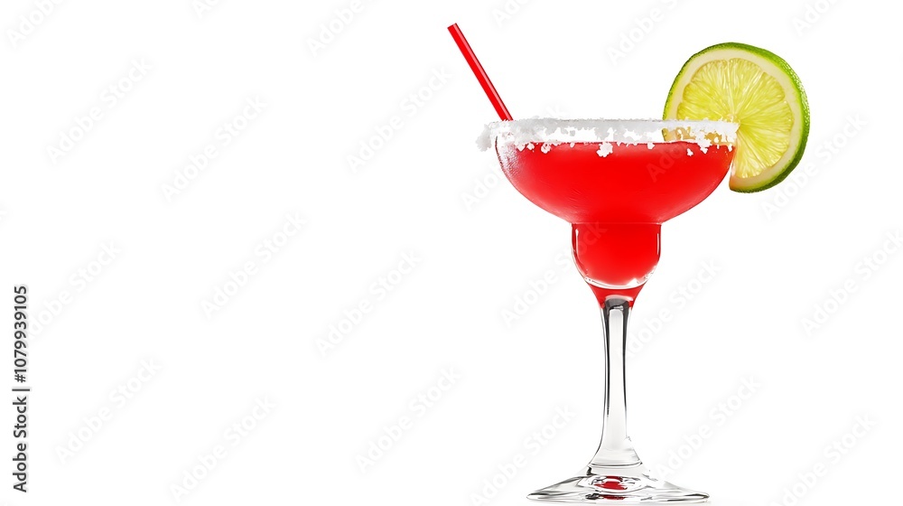 Margarita cocktail with lime wedge isolated on white background.